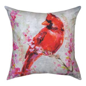 Cardinal in Redbud Climaweave Pillow 18″ x 18″ (Set of 2)