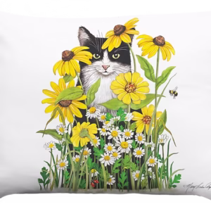 Cat with Daisies Pillow