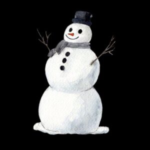 Cheerful Snowman on Black Background Greeting Cards by Nature Notes