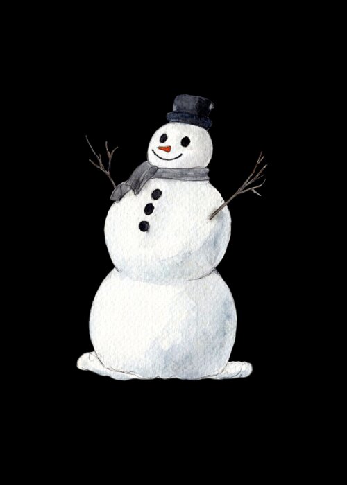 Cheerful Snowman on Black Background Greeting Cards by Nature Notes
