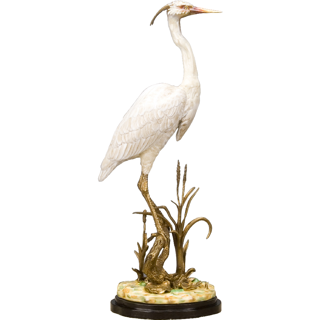 Porcelain Coastal Water Bird Figurine with Bronze Ormolu