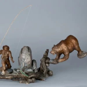 Convergence Bear and Fisherman Bronze Sculpture by Mark Hopkins