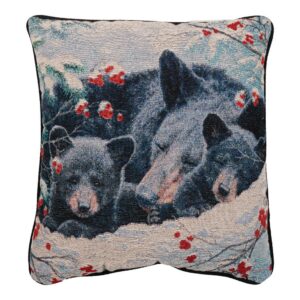 Cozy Woven Pillow – Black Bear with Cubs – 17″ x 17″ (Set of 2)