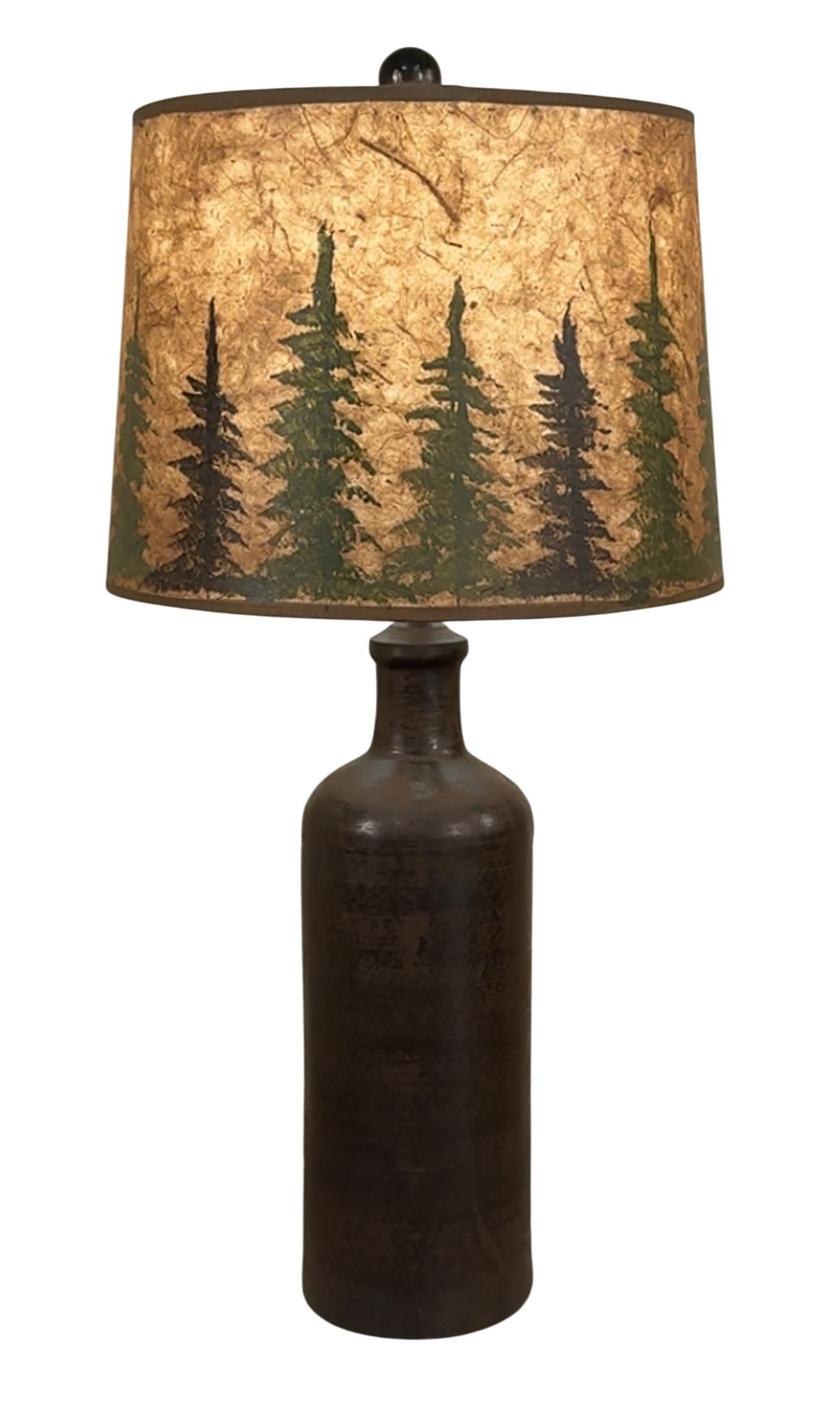 Dark Brown Streak Tall Jug Table Lamp with Tree Grove Shade