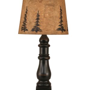 Distressed Black Country Square Table Lamp with Feather Tree Shade