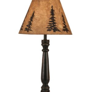 Distressed Black Square Buffet Lamp with Feather Tree Shade