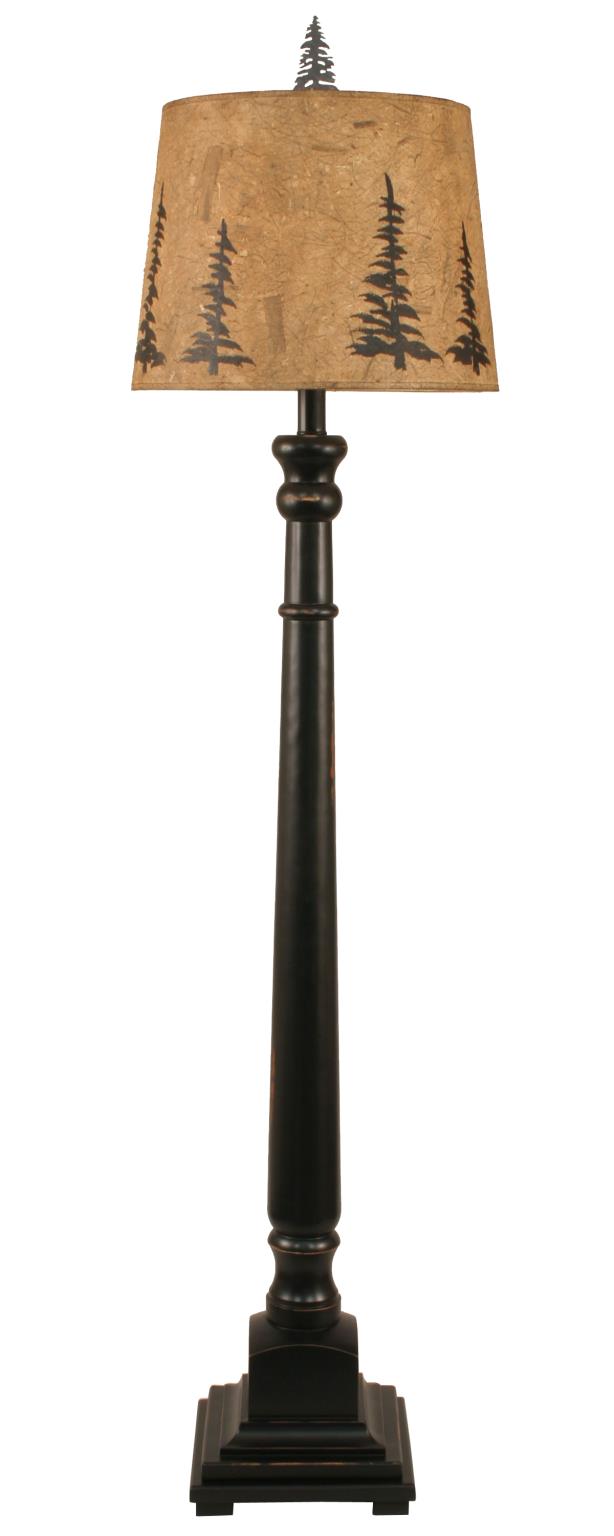 Distressed Black Square Candlestick Floor Lamp with Feather Tree Shade
