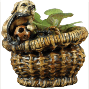 Dog with Basket Ceramic Figurine