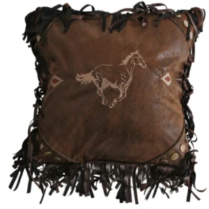 Embroidered Horse Faux Leather Pillow