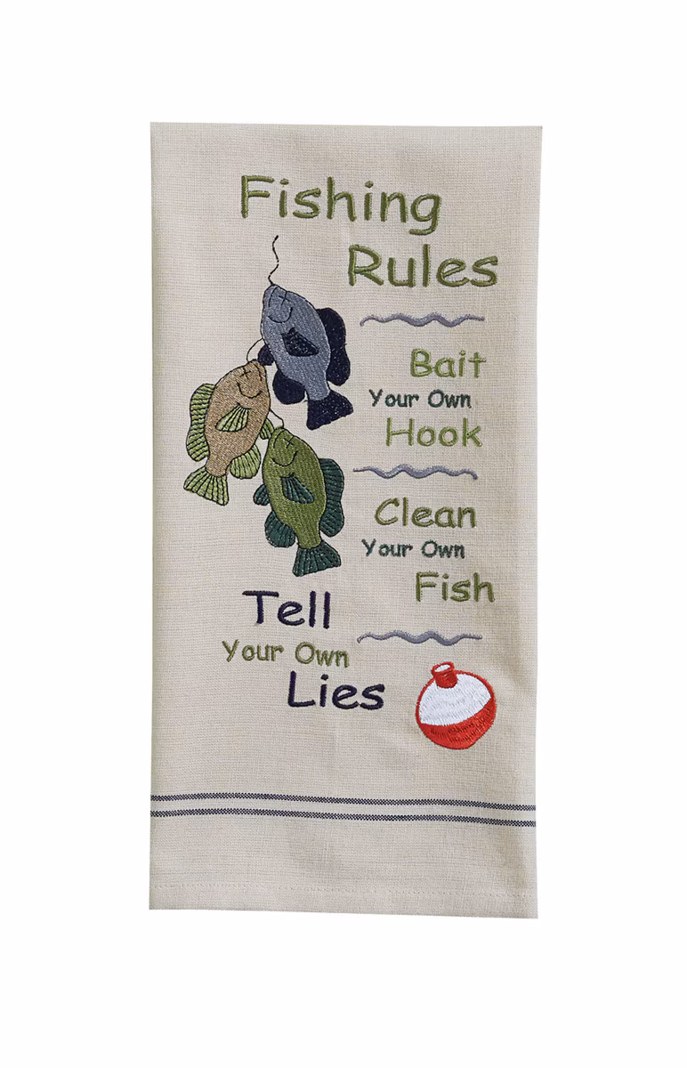 Fishing Rules Embroidered Dishtowel