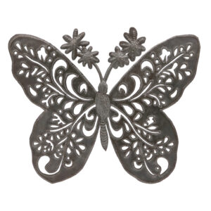 Floral Butterfly Recycled Steel Drum Wall Art 15.25" x 12.5"