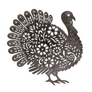 Floral Turkey Recycled Steel Drum Wall Art 14"