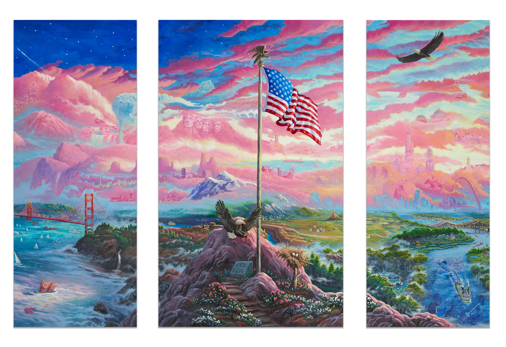From Sea to Shining Sea - Triptych Wood Signs