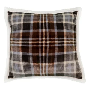 Gray & Chestnut Plaid Plush Sherpa Pillow