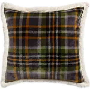 Grey Plaid Plush Sherpa Pillow