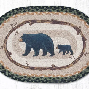 Hand Stenciled Oval Placemat with Mama & Baby Bear Design 13"x19"