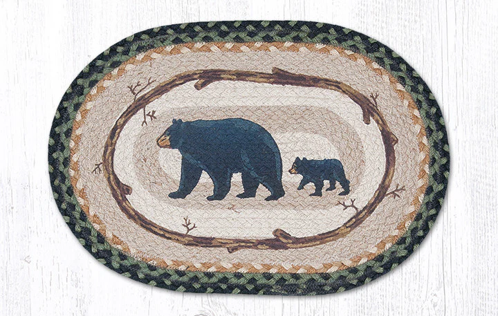 Hand Stenciled Oval Placemat with Mama & Baby Bear Design
