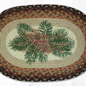 Hand Stenciled Oval Placemat with Pinecone Red Berry Design 13"x19"