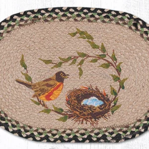 Hand Stenciled Oval Placemat with Robin's Nest Design 13"x19"