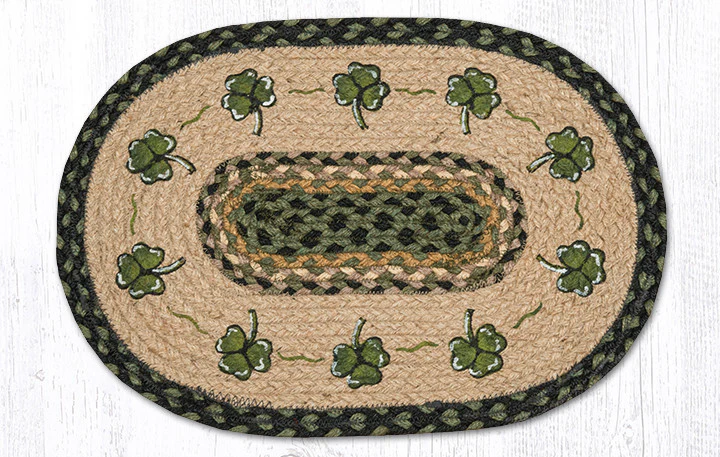 Hand Stenciled Oval Placemat with Shamrock Design