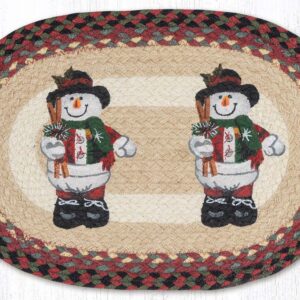 Hand Stenciled Oval Placemat with Snowman in Top Hat Design 13"x19"