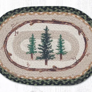 Hand Stenciled Oval Placemat with Tall Timbers Design 13"x19"