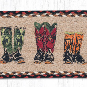 Hand Stenciled Oval Stair Tread with Boots Design 8.25"x27"