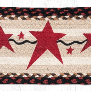 Hand Stenciled Oval Stair Tread with Primitive Stars Burgundy Design 8.25"x27"