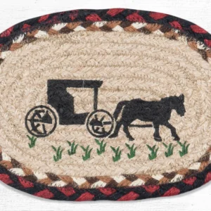 Hand Stenciled Oval Swatch with Amish Buggy Design 7.5" x 11"
