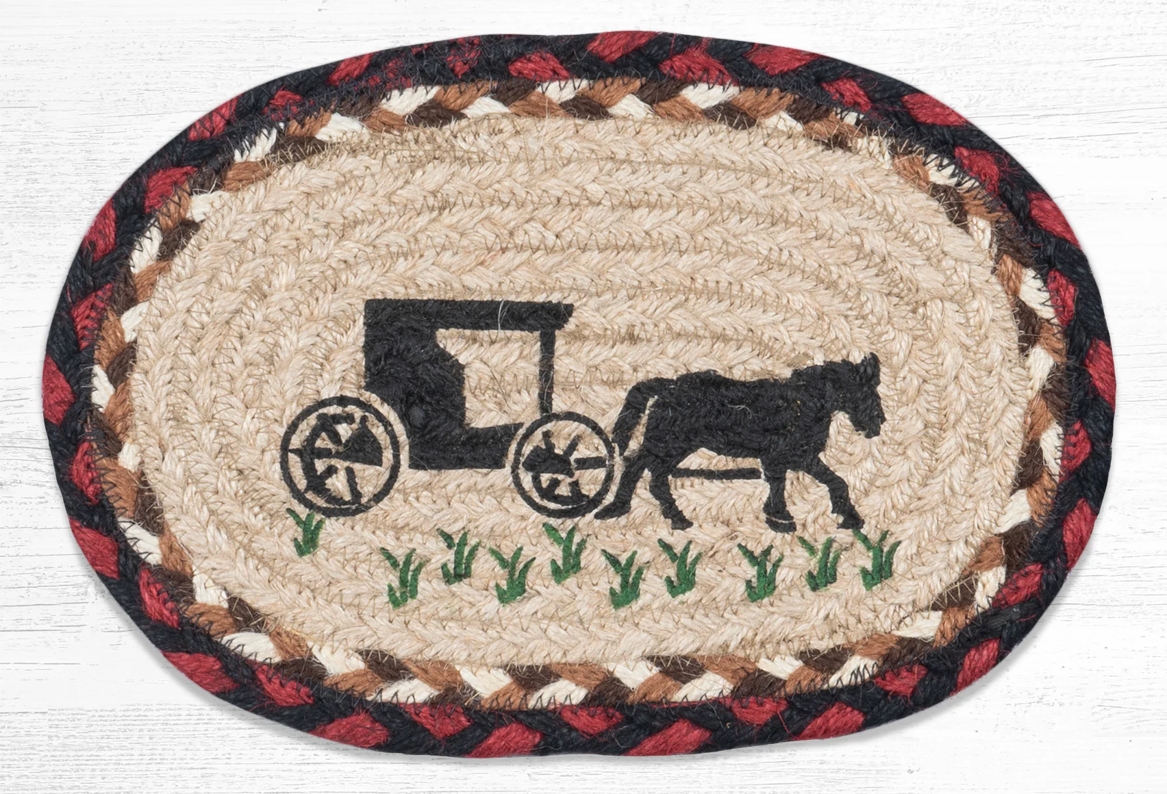Hand Stenciled Oval Swatch with Amish Buggy Design