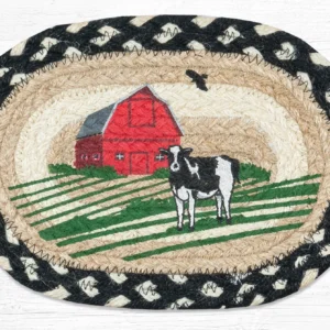Hand Stenciled Oval Swatch with Red Barn Design 7.5" x 11"