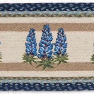Hand Stenciled Oval Table Runner with Bluebonnets Design 13"x36"