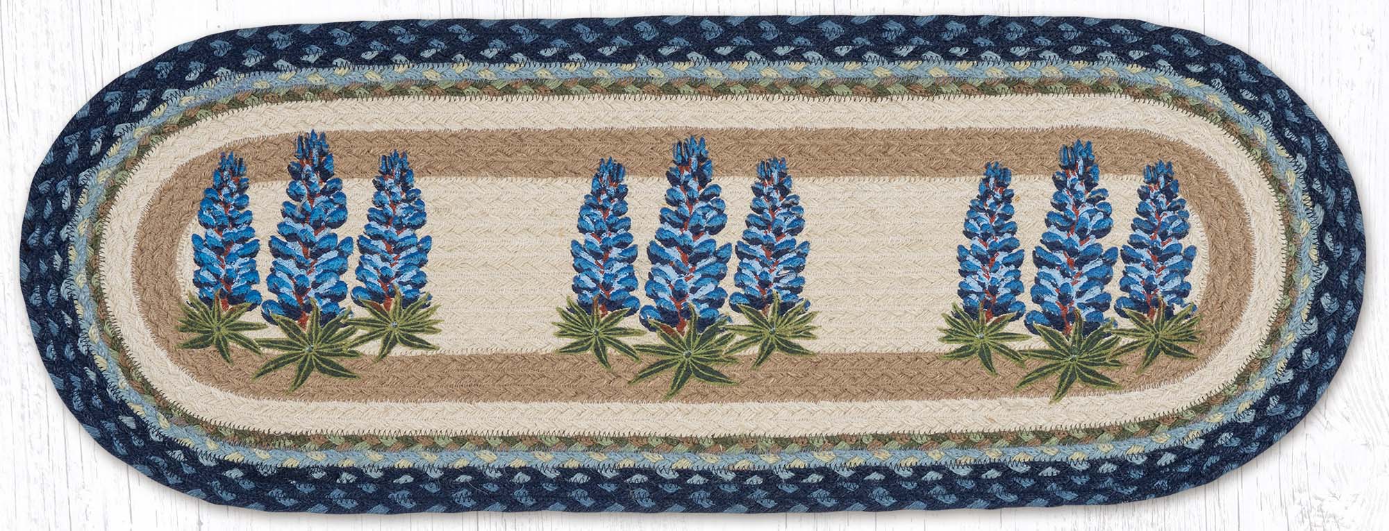 Hand Stenciled Oval Table Runner with Bluebonnets Design