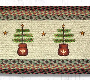 Hand Stenciled Oval Table Runner with Feather Tree Design 13"x36"