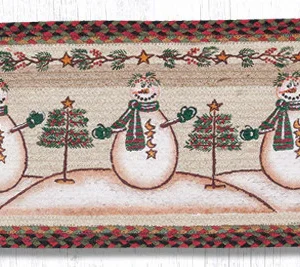 Hand Stenciled Oval Table Runner with Moon & Star Snowman Design 13"x36"