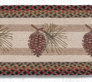 Hand Stenciled Oval Table Runner with Pinecone Design 13"x36"