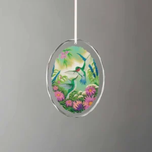 Hummingbirds In Summer - Oval Glass Ornament