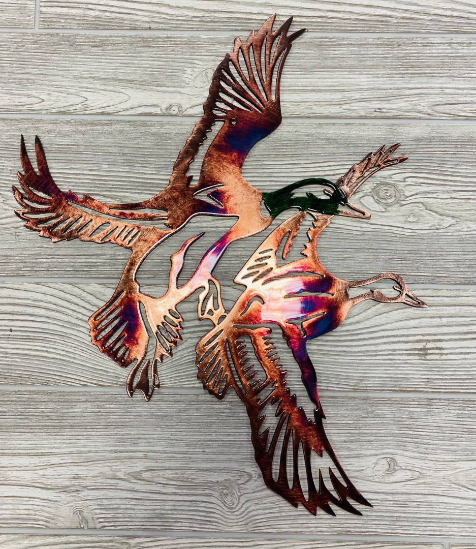 Mallard Ducks Flying Pair Metal Wall Decor