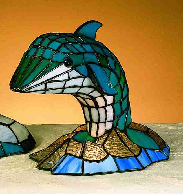 Mini Tiffany Dolphin Teal Accent Lamp