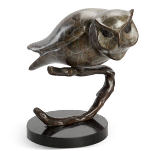 Brass Owl on Branch Statue