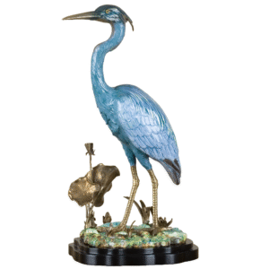 Porcelain Blue Heron Figurine with Bronze Ormolu