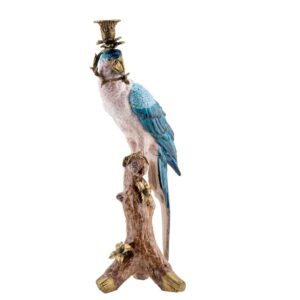 Porcelain Blue Parrot Candle Holder with Bronze Ormolu