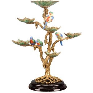 Porcelain and Bronze Tree Sculpture with Dishes and Birds, Featuring Bronze Ormolu