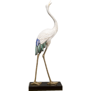 Porcelain Crane Bird Figurine with Bronze Ormolu