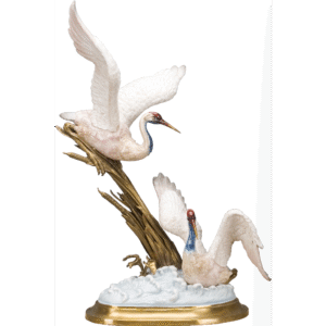 Porcelain Double Birds Figurine with Bronze Ormolu