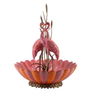 Porcelain Double Flamingo Basin Figurine with Bronze Ormolu