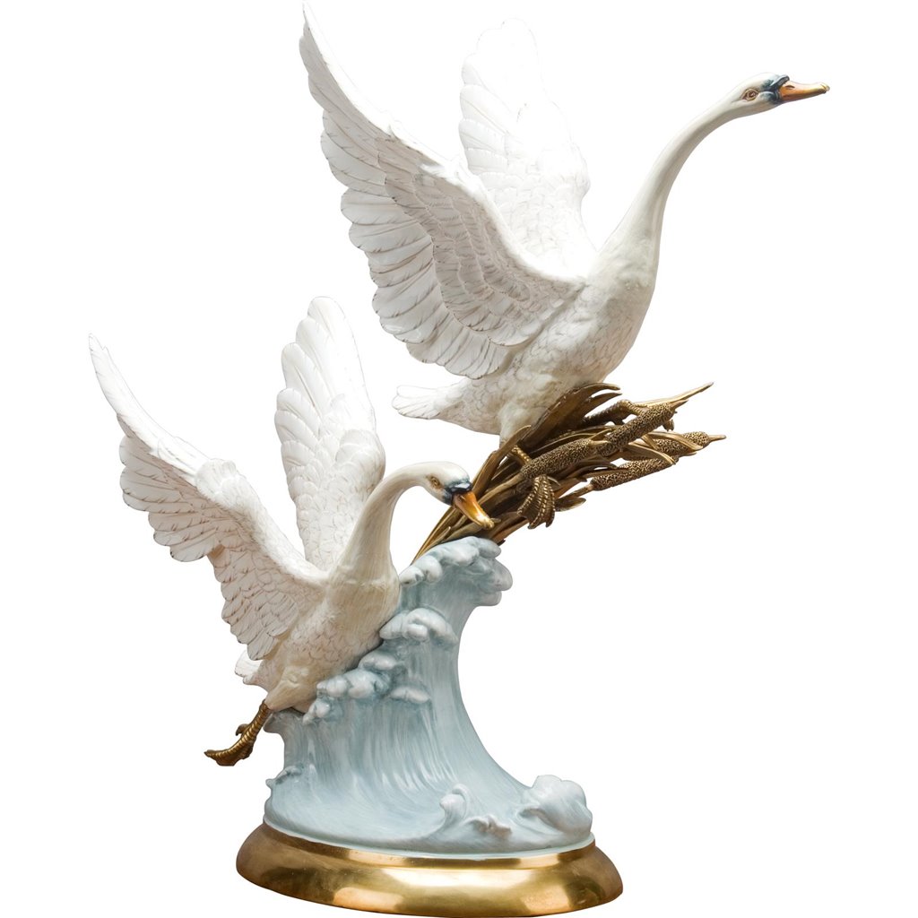 Porcelain Double Flying Swan with Bronze Ormolu