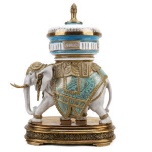 Porcelain Elephant Statue with Lidded Box and Bronze Ormolu