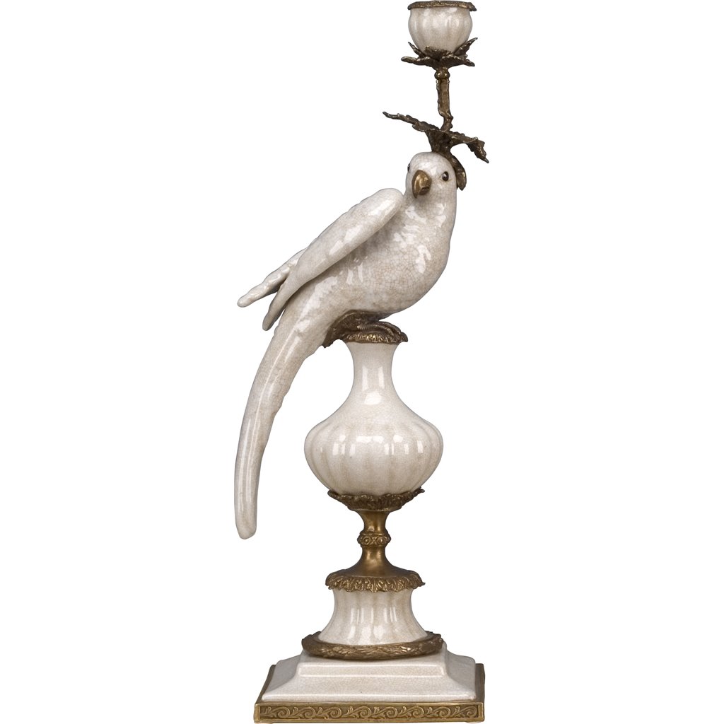 Porcelain Parrot with White Crackle Finish & Bronze Ormolu II