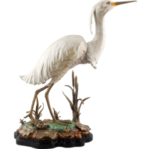 Porcelain Snowy Egret Figurine with Bronze Ormolu